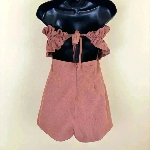 Vici Blush Pink Strapless Ruffled Pockets 70’s 100% Cotton Shorts Romper Size M - Picture 2 of 16